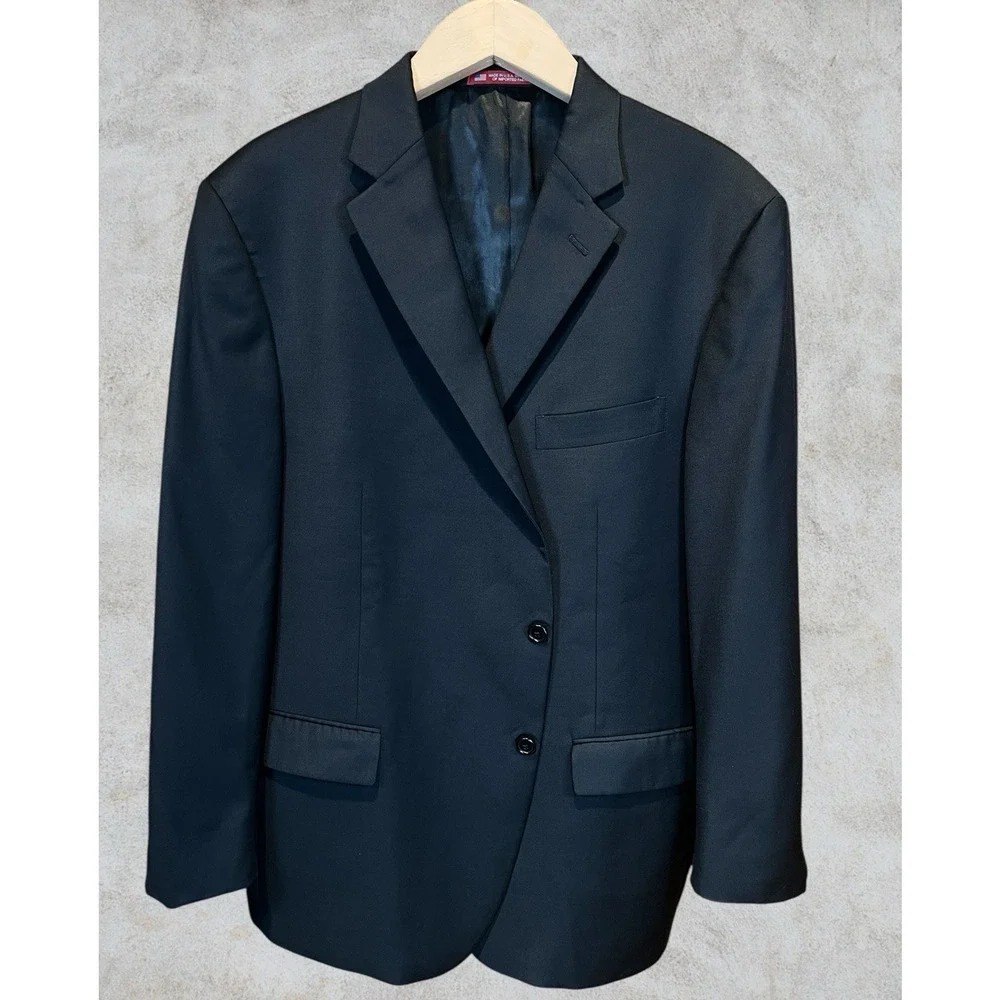 Hart Schaffner Marx 48R 42x30 Solid Black Classic Traditional Fit 2 Piece Suit
